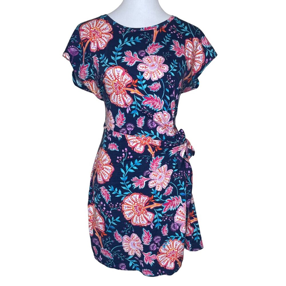 Tommy Bahama Cotton Modal Blend Navy Floral Side Tie Faux Wrap Dress Size S/P - Picture 2 of 12